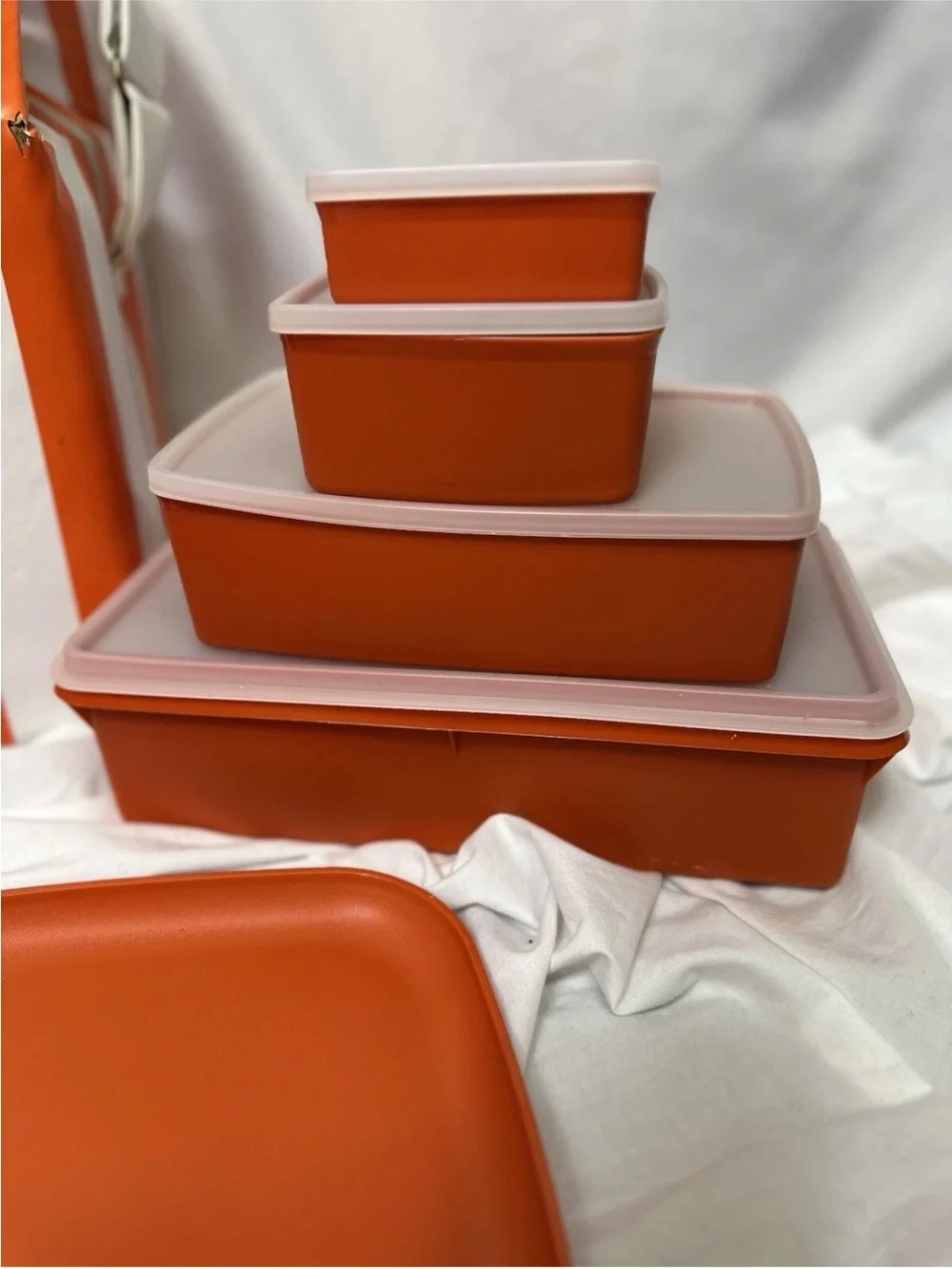 Vintage Tupperware Picnic Set Orange & White Plates, Pitcher, Bowls, Condiment